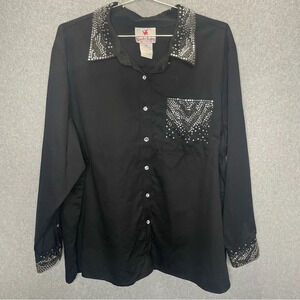 Quacker Factory Western Embellished Black Button Down Shirt